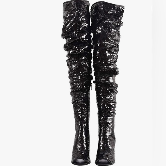 Sequin Thigh High Heel Boots - Picture 4 of 7